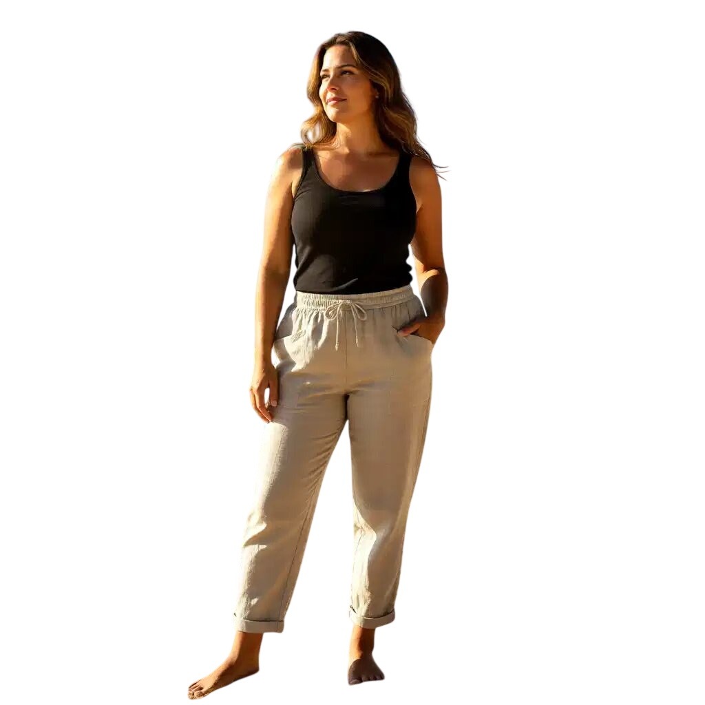 Old Navy Womens High Rise Crop Linen Blend Pants Beige Oatmeal Large Nwt